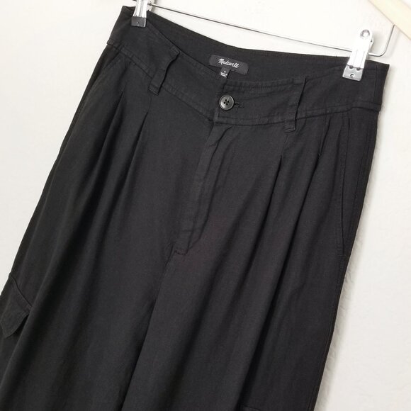 Madewell Wide Leg Cargo Pocket Pants High Waist Linen Blend Black Size 6 $98 - Picture 7 of 16